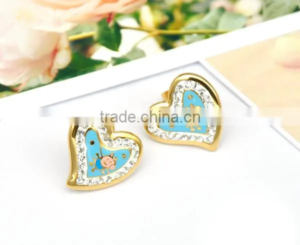 Fashion Earring Gold Heart Enamel Drawing Earring photo-3