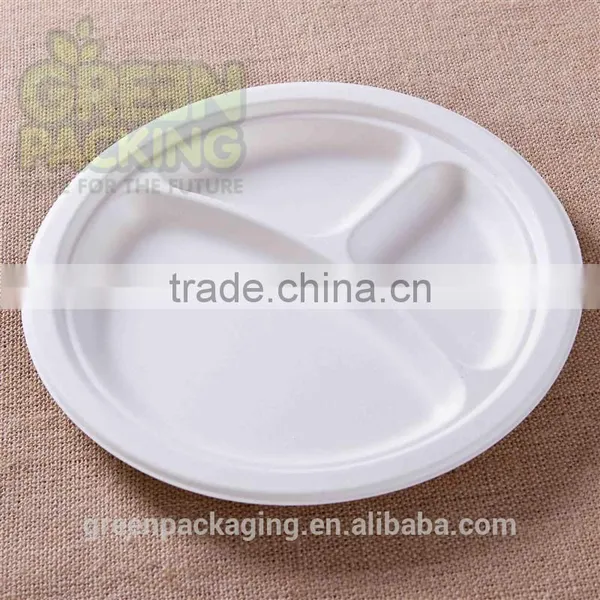 9 Inch 3 Compartment Sugarcane Compostable Plates photo-2