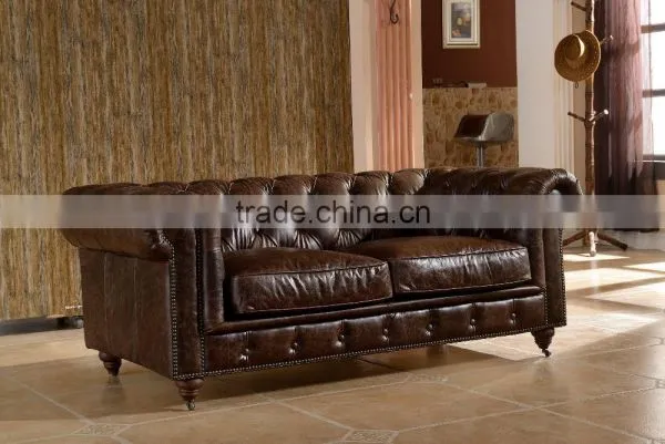 Classical Vintage Leather Chesterfield Sofa With Tufting Armrest photo-3