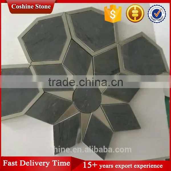 Waterjet Deep Green Color Marble Stone Mosaic Tile photo-2