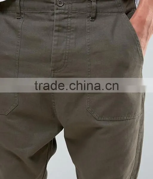 High Quality Custom Guangzhou Manufacturer OEM Drop Crotch Button Fly 100% Cotton Twill Breathable Khaki Men's Casual Pants photo-3