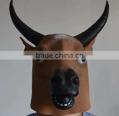 Newest Halloween Funny Cow Head Party Full Head Latex Animal Mask With Two Horns OX Mask