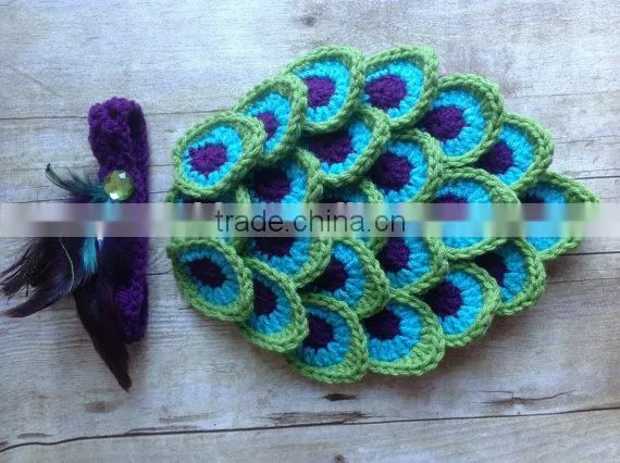 Peacock Diaper Cover Baby Bloomer With Headband Set Little Baby Winter Woolen Yarn Diaper Cover Set photo-3
