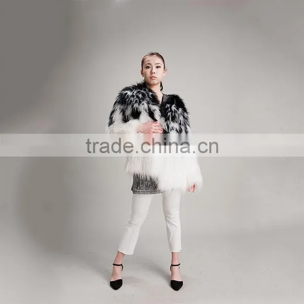 Myfur Black and White Women Fur Coat For Winter Real Raccoon Fur Long Jacket Fashion photo-2