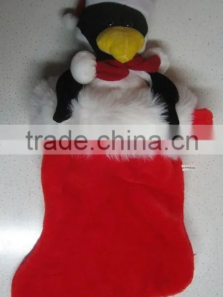 Large Santa Penguin Plush Holiday Christmas Stocking