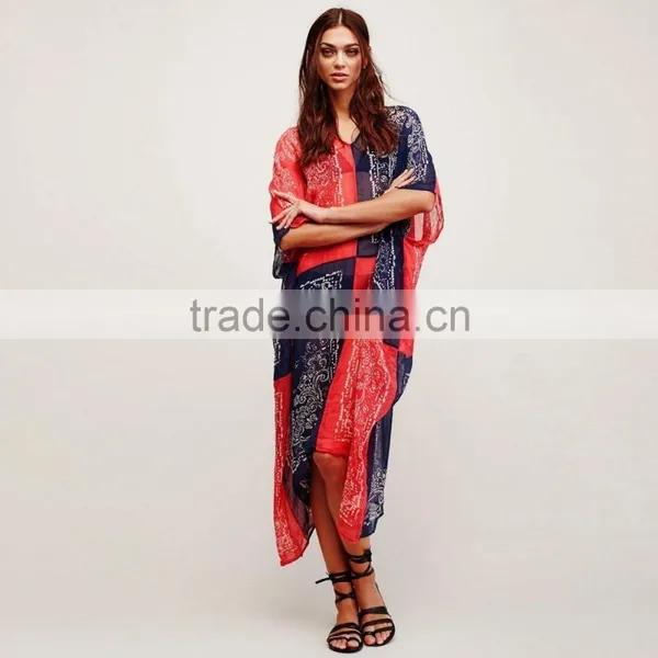 Women Plus Size Beach Bohemian Printed Dress India Ladies Chiffon Boho Loose Maxi Dresses photo-4