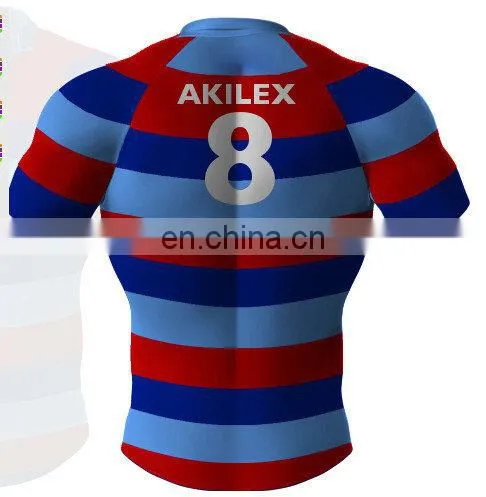 100% Polyester Custom Sublimation Striped Rugby Jersey Show Your Body photo-6