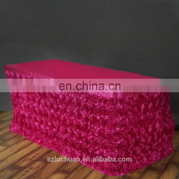 High Quality Home Textile Plum Satin Rosette Table Skirt Designs For Wedding photo-2
