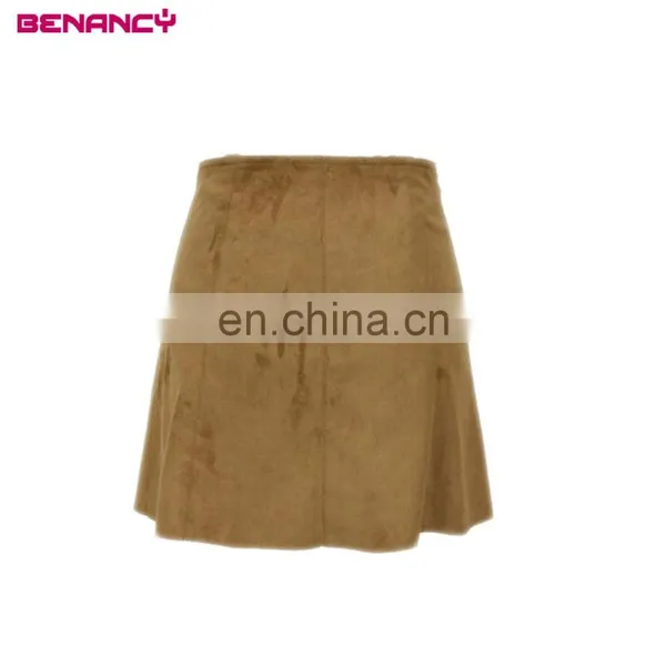 American Hippie Stylelish Button Down Through Short A-Line Mini Suede Skirt photo-2