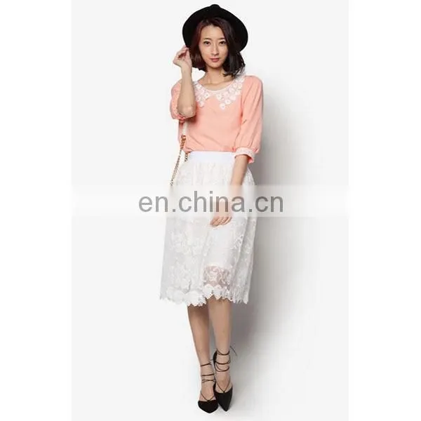 Custom Chiffon Blouse With Lace Flat Collar Half Sleeves Women Shirts and Tops photo-2