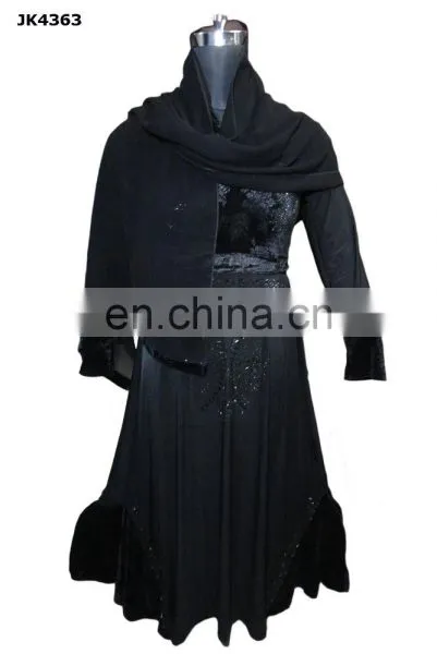 Designer Velvet Burkha With Black Diamond Stone Work / Floral Printed Casual Wear Latest Fancy Burqa (dubai Abaya 2017) photo-4
