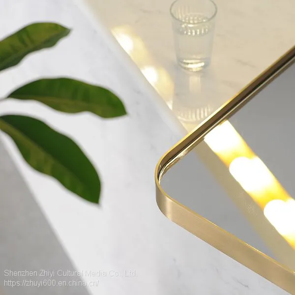 Nordic Bathroom Mirror Brass Rounded Corner Mirror High-end Gold Bathroom Mirror Full-length Mirror Fitting Mirror Entrance Mirror photo-4