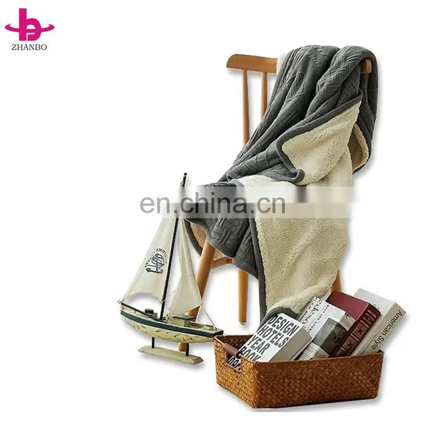 China Supplier Large Size 100% Polyester, Shu Velvet 2 in 1 Weighted Grey Elegant Cable Knit Fluffy Throw Blanket photo-5