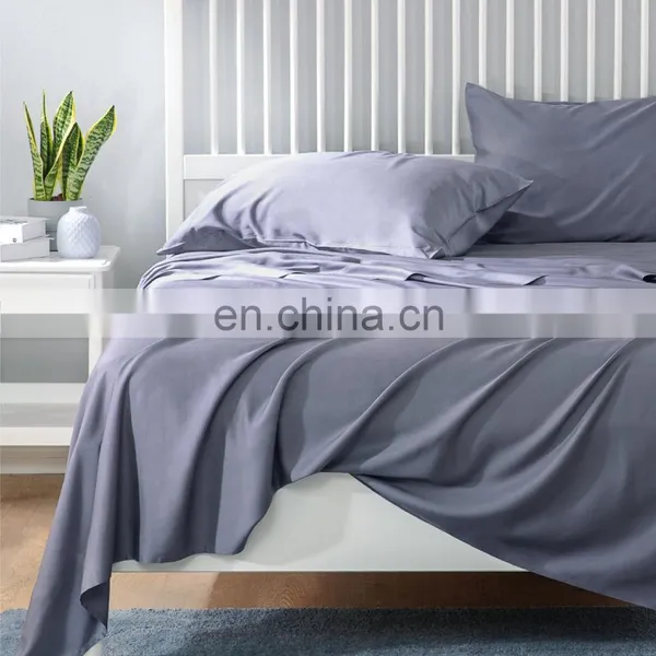 High Quality Grey Customized Logo Queen Size Adult Breathable 100% Bamboo Bed Sheet Set photo-6