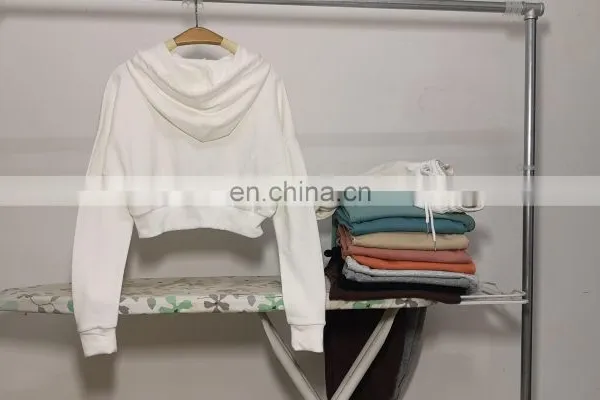 Hot Selling OEM Custom Logo 100 Cotton Terry Womens Blank Cropped Top Hoodie photo-7