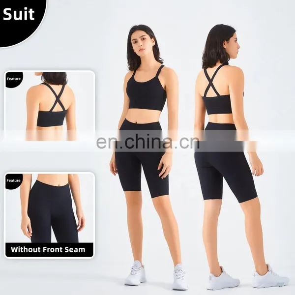 Ribbed Recycled Sports Workout Bras Wholesale Solid Cross Back Yoga Crop Tops For Women photo-4