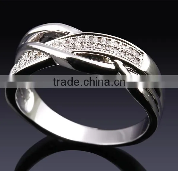 New Product 2017 Cubic Zirconia Hong Kong Factory 2-Tone Plated Wedding Band Ring photo-5