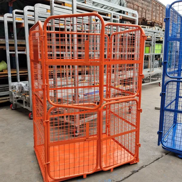 Foldable Metal Rolling Container Trolley for Secure Warehouse Logistics
