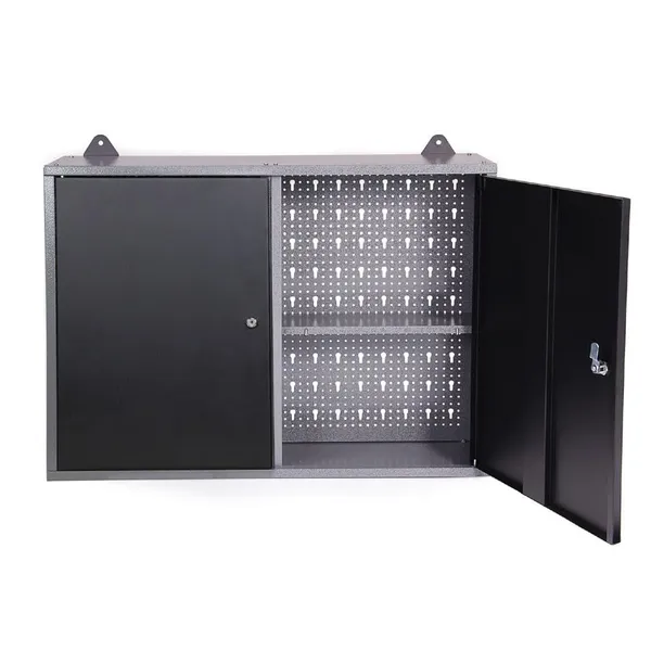 Steel Wall Storage Cabinets With 22 Hooks, for Garage Utility Room Basement, Black & Grey photo-4