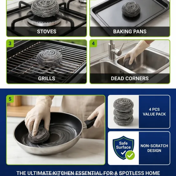 Cast Iron Skillet Special Wire Ball Eliminates Stubborn Burnt Food Residues photo-4