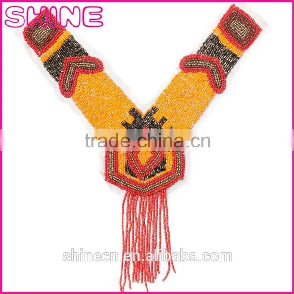 Garment Accessory Trims,Cheap OEM/ODM Orange Plastic Beads Handmade Sew on Net Cloth Neckline Applique