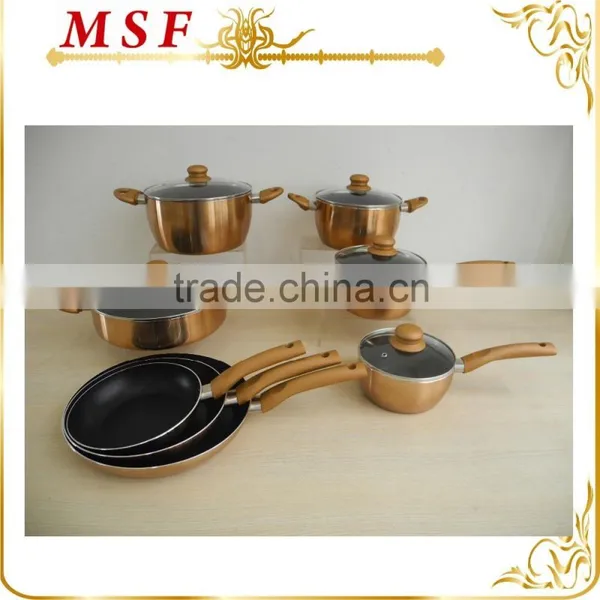 MSF-6690 13pcs Cookware Set Pressing Aluminum Cookware Brilliant Copper Painting Exterior