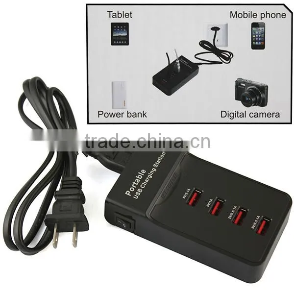 4 Port USB Multi Tablet Smartphone Device Charging Station