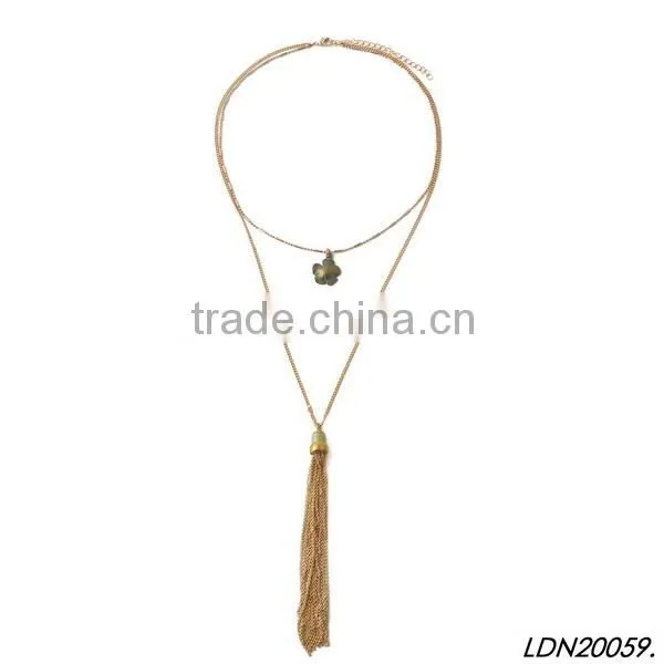 Gold Chain Tassel Layers Lariat Necklace photo-3
