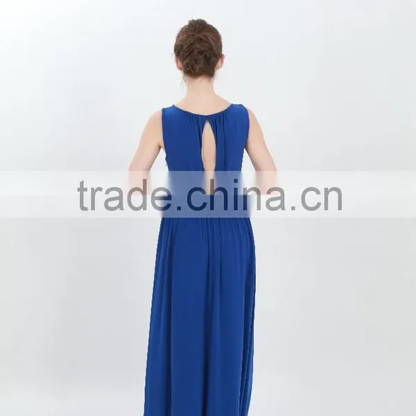 Royal Blue Chiffon Sleeveless Floor Length Latest Formal Dress Patterns photo-5