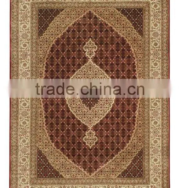 Super Mahi Burgandi-Cream Tabriz Carpet Made With Wool & Silk