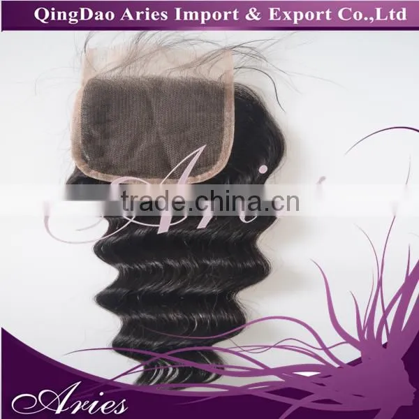 Deep Wave 4''x3.5'' (H/L) QWB Top Grade Brazilian Virgin Hair Top Closure Slightly Bleached Knots Lace Closure photo-2