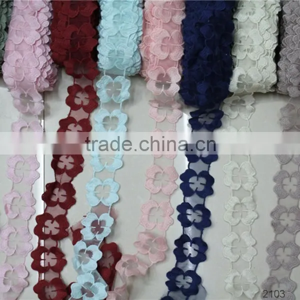 New Design Flowers Mesh Embroidered Lace Trimming Many Color in Stock