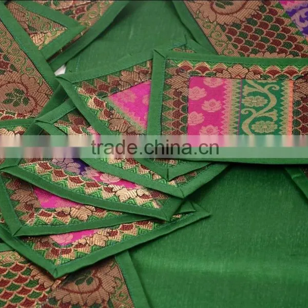 Indian Silk Table Runner With 6 Place Mats & 6 Coaster in Green Color Size 16*62 photo-2