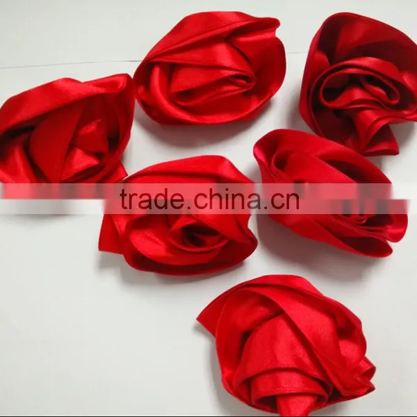 Flower With Leaf For Doll Accessor / handmade flowers/decorative handmade flowers for dresses/Mini Satin Ribbon Handmade Rose