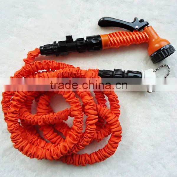 Orange Flexible Elastic Garden Hose With Free Water Gun