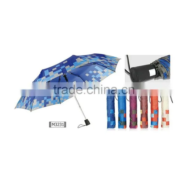 THREE FOLD MANUAL OPEN PRINTED POLYESTER UMBRELLA
