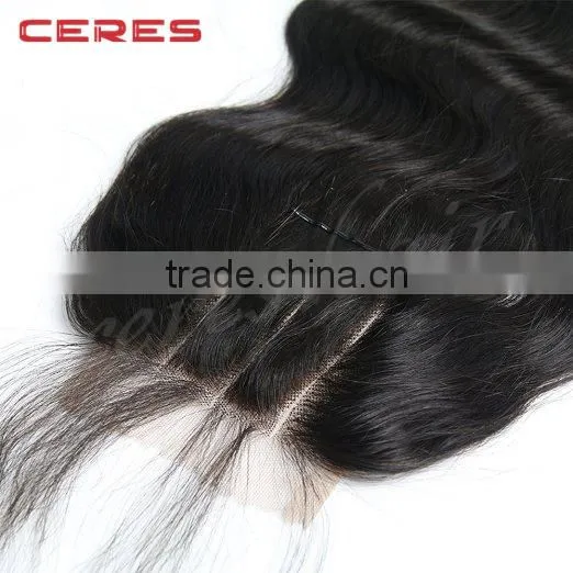 Bleached Knots Body Wave Lace Closure 3 Part Closure 16inch, Brazilian Virgin Human Hair Swiss Lace Top Closure photo-5