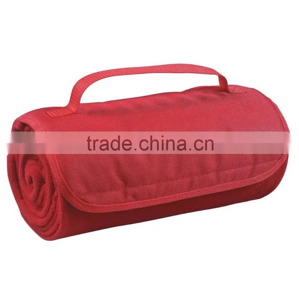 Portable Roll Up Blue Color Polar Fleece Blanket With Strap photo-6