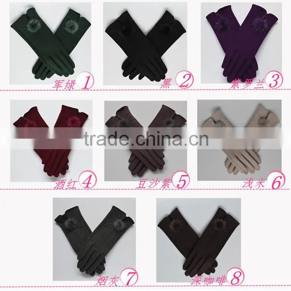 Wholesale Comfortable Winter Girls Rabbit Fur Balls Cuff Thick Wool Gloves photo-6