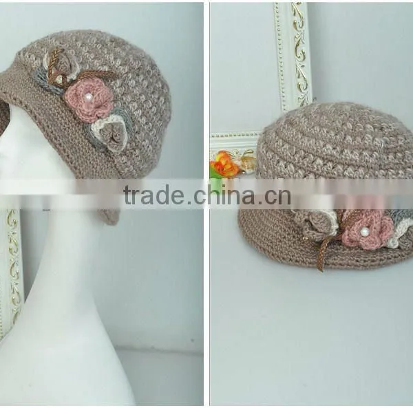 Pattern POM Knitted Hats With Flower for Children