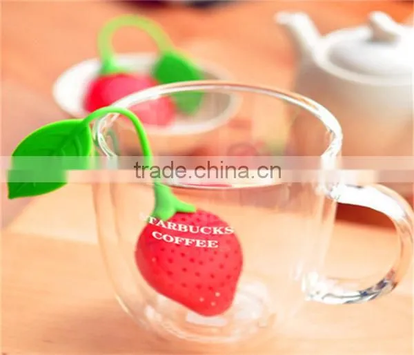 Reuseable Foof Safe Silicone Red Strawberry Shape Tea Leaf Bag Holder Punch Filter Tea Infuser photo-2