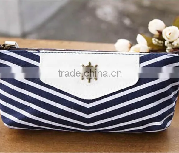 New Canvas Navy Marine Stripe Style Pencil Case Pen Box photo-3