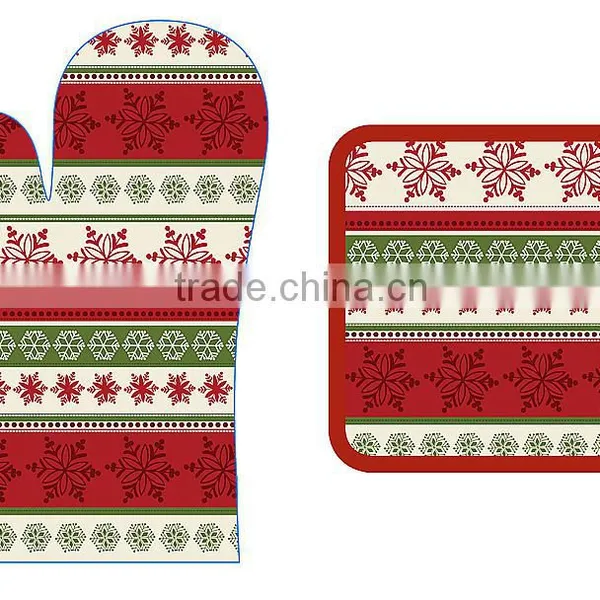 Glove+ Mat Cotton Red Flower Baking Oven Mitts Microwave Oven Kitchen Tools photo-5