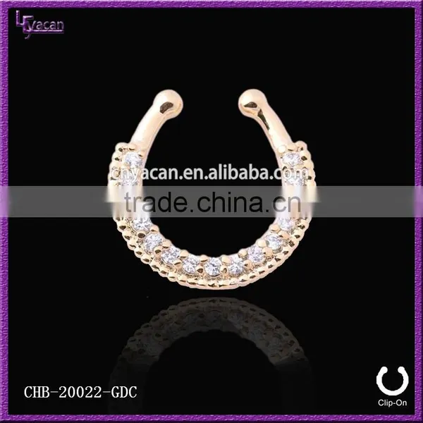 Unique Samll Single Line Paved Gem Fake Nose Rings photo-3