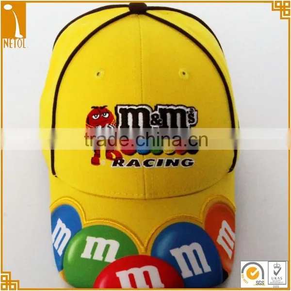 High Quality Unisex Yellow 6 Panel 100% Cotton Embroidered Custom Racing Car Baseball Cap Wholasale photo-3