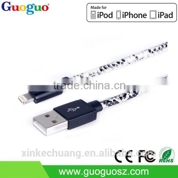 High Quality Fast Charge 8pin PU Leather Braided Mfi Usb Cable for Iphone7 photo-4
