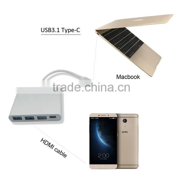 USB Type-C 3.1 Hub, USB-C to 3-Port USB 3.0 Aluminum Hub With 1 Type C Charger Port for the New Macbook, Google Chrome Book photo-2