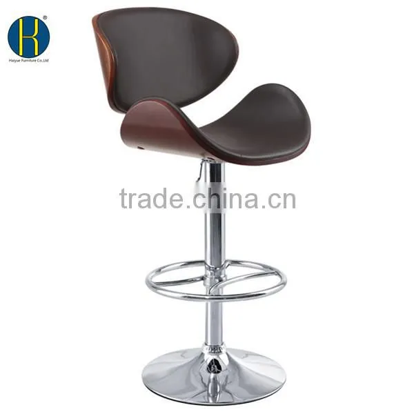 #2014H# Modern New Bent Plywood PU Leather Swivel High Bar Stools for Kitchen Use photo-2
