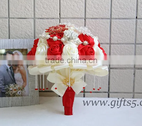 Handmade Gorgeous Brooch Bouquet, Red and Silver Wedding Brooch Jewelry Bouquet photo-2