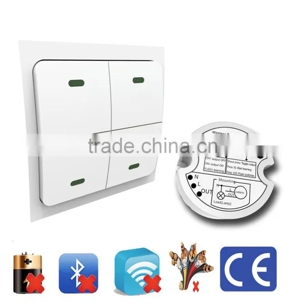 Wireless Self-powered 4 Gang Switch With Signal Receiver